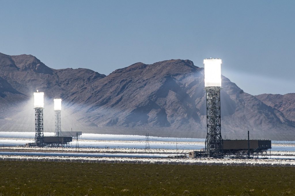 sun, electricity production, renewable, nevada, nature, desert, sunbeams, solar energy, solar power plant, electricity