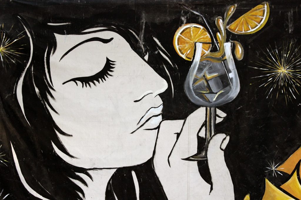 graffiti, drink, girl, woman, cocktail, alcohol, plan, painting, face, art, sketch, panel