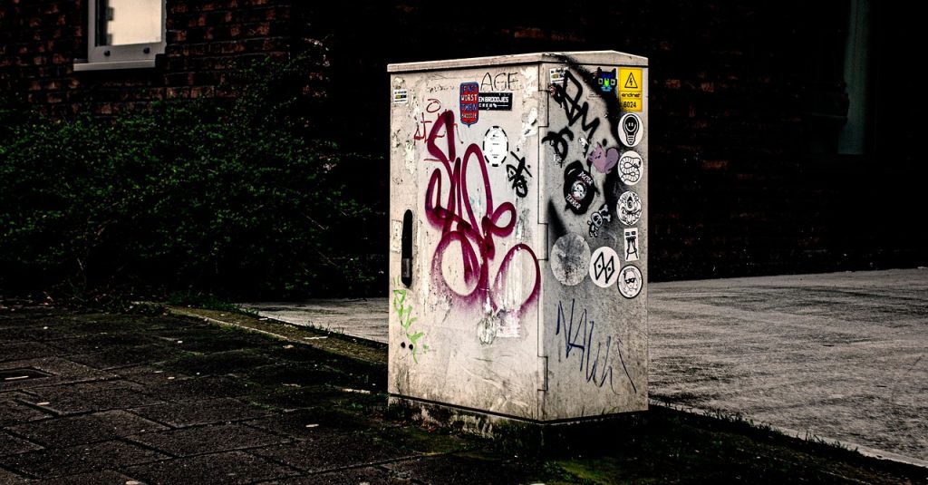 electricity, power box, graffiti, street, pavement, electric utility box, outdoors, urban, city, dark, power box, power box, power box, power box, power box
