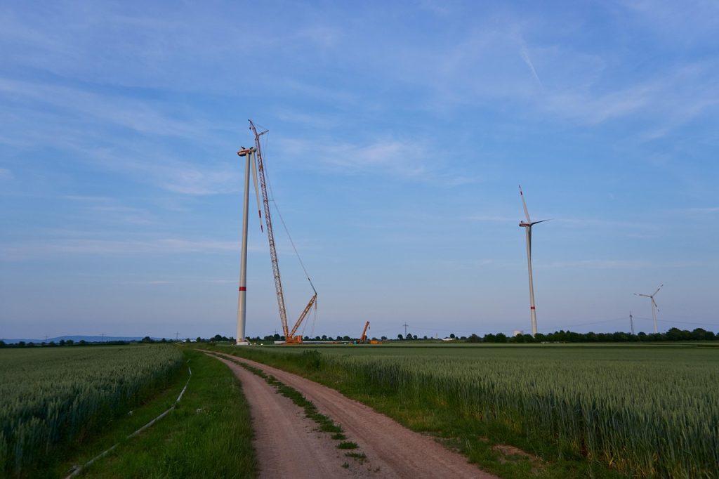 windmill, construction site, crane, energy, wind power, green electricity, wind turbine, technology, construction crane, construction work, wind energy, landscape, heaven, unfinished, electricity, power generation