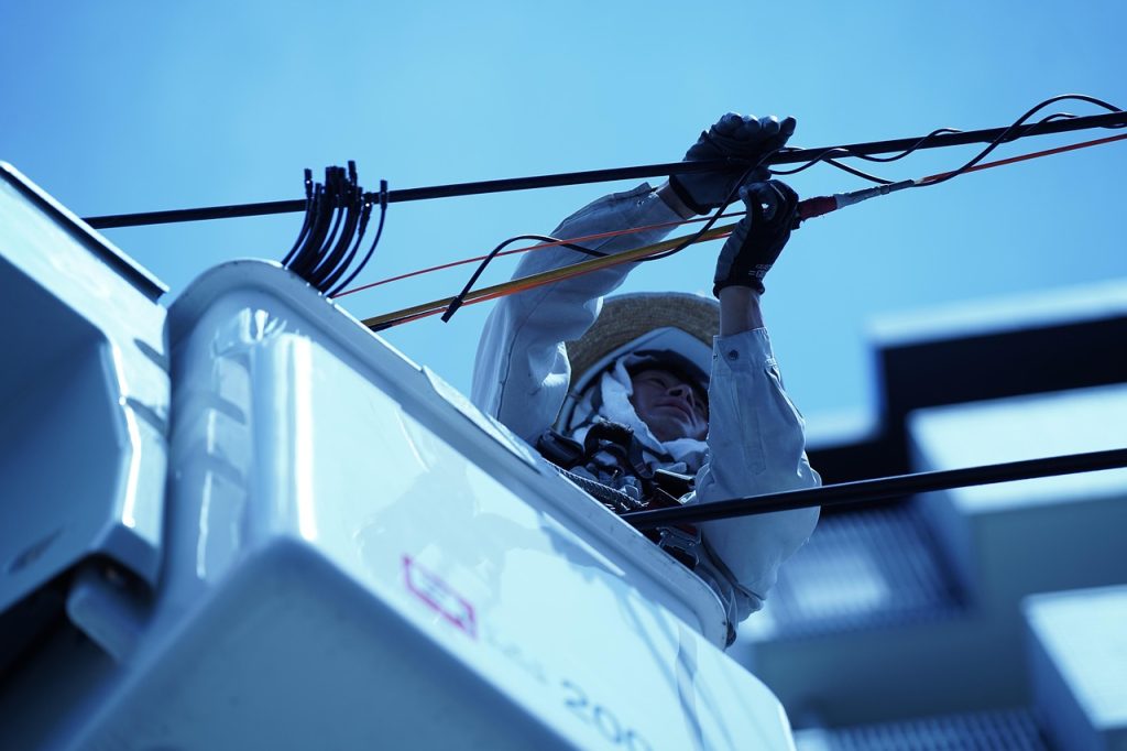 repair, sky, hat, summer, nature, japan, construction, electricity, electric, energy